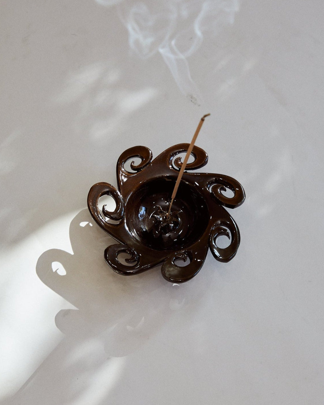 handmade sun ceramic incense bowl